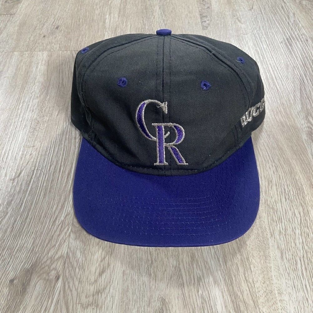 Vintage Colorado Rockies Hat Snapback MLB Baseball Black Purple Cap